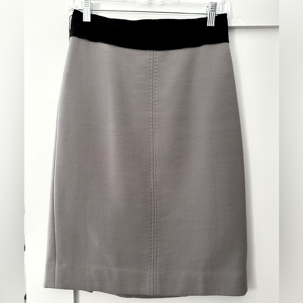 Per Se Carlisle Taupe Wool Midi Pencil Skirt with Stretch | Size 0